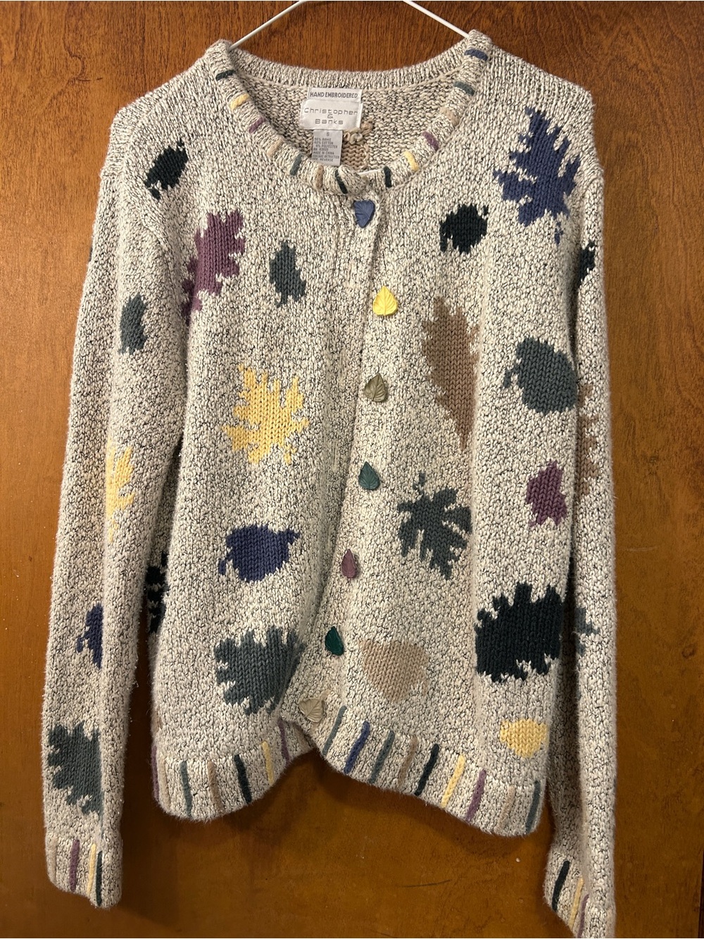 Vintage Christopher & Banks Embroidered Leaf Sweater Size Small